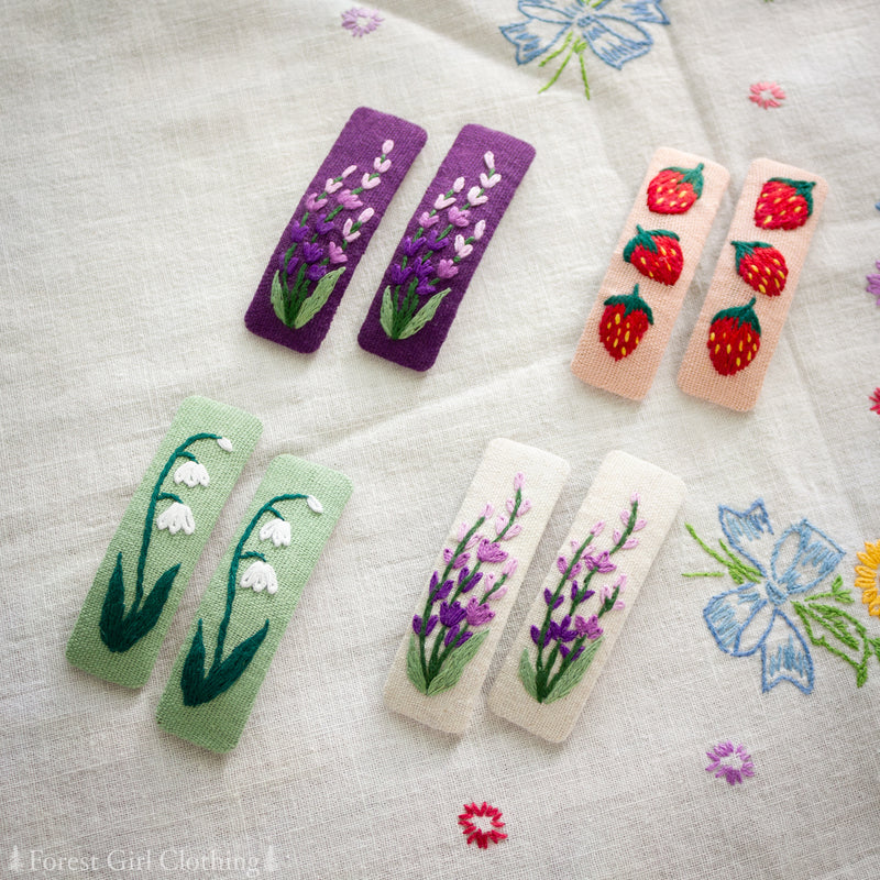 lavender flower hair clip Lavender Embroidered Hair Clips – Forest Girl Clothing