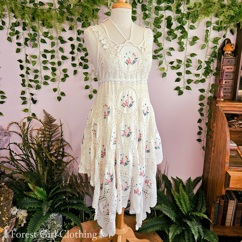 White Cross Stitch Doily Dress Forest Girl Clothing White Cross Stitch Doily Dress Forest Girl Clothing