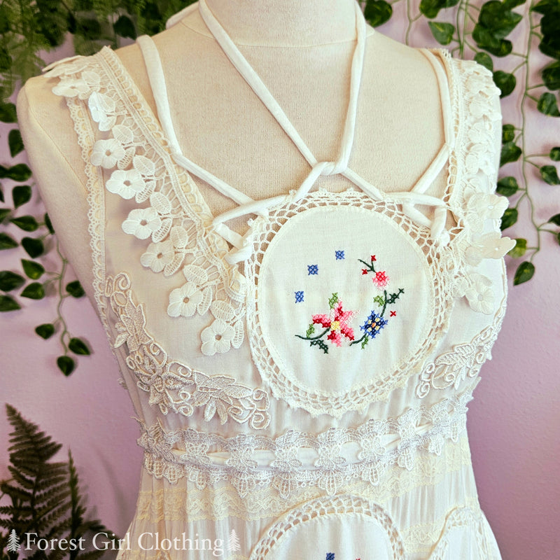 White Cross Stitch Doily Dress Forest Girl Clothing White Cross Stitch Doily Dress Forest Girl Clothing