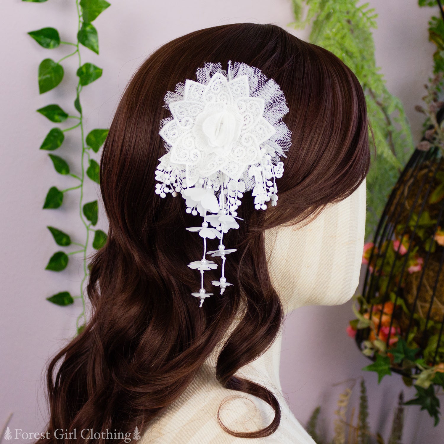 Lily of the Valley Bridal Veil w/ Headband Flower Crown Handmade Tulle  Headpiece