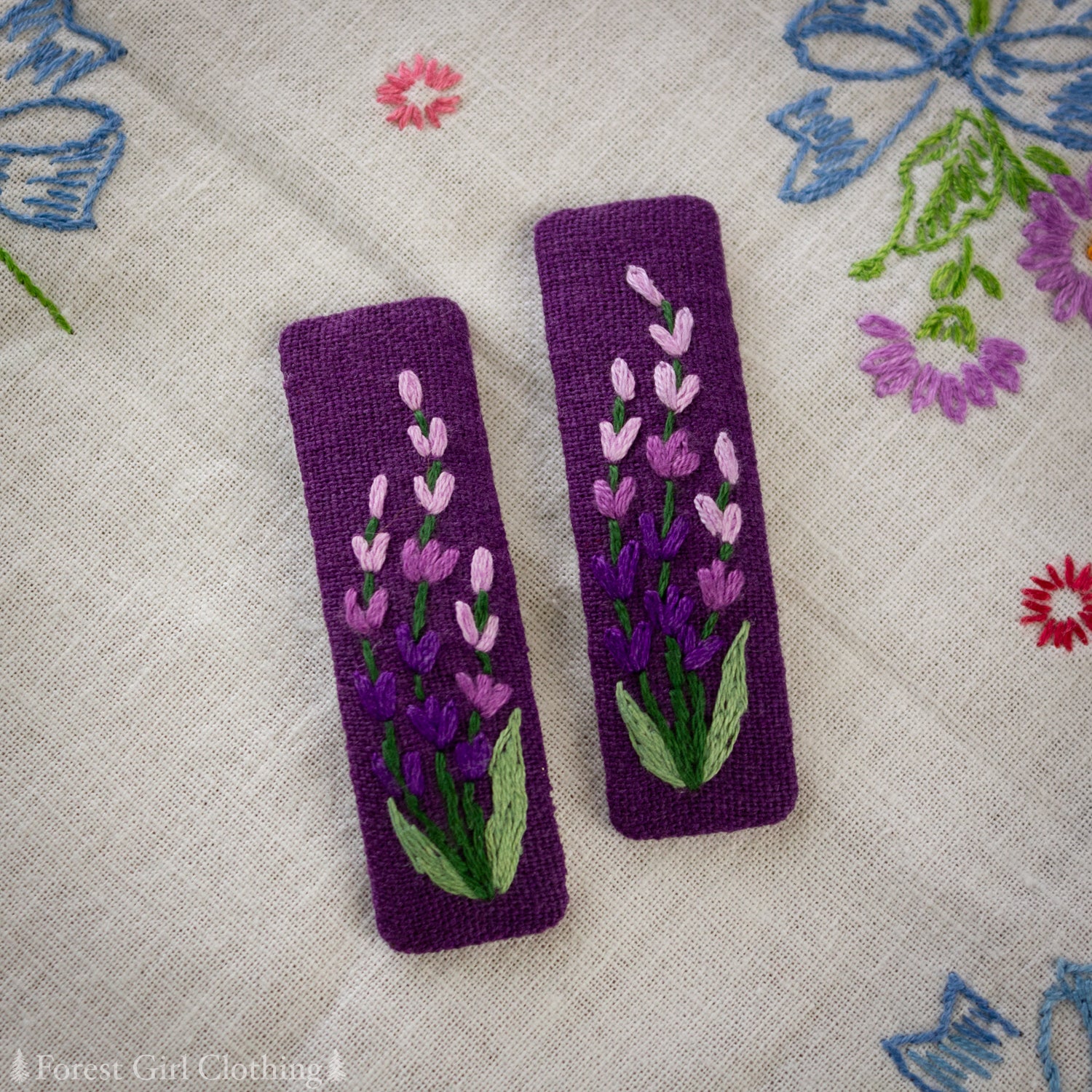 Lavender Embroidered Hair Clips – Forest Girl Clothing