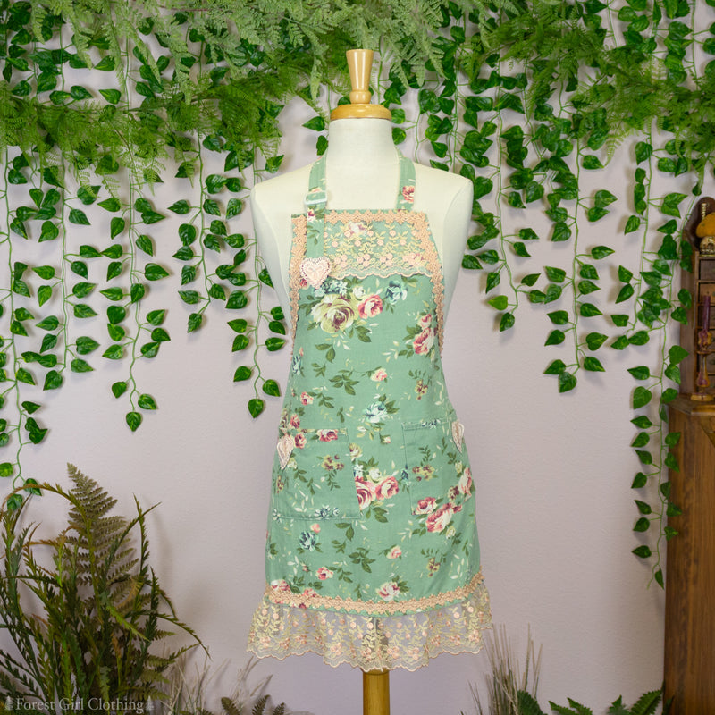 Teal Rose Cotton Apron