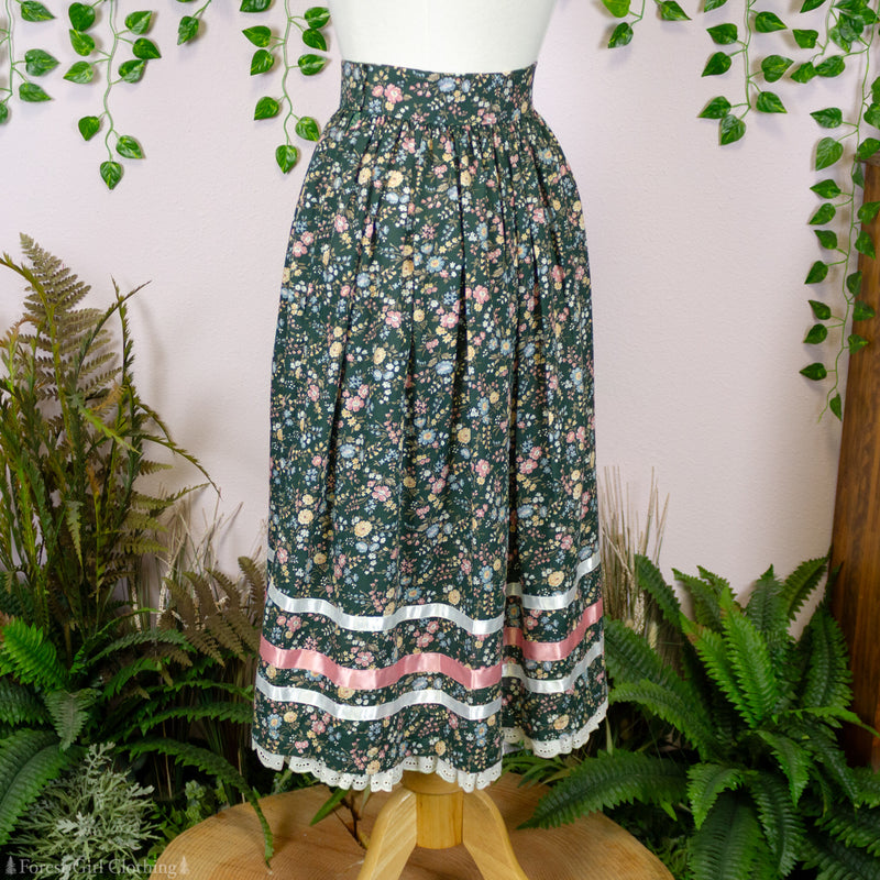 Forest Green Floral Maxi Skirt