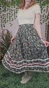 Forest Green Floral Maxi Skirt