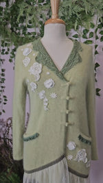 Green Angora Floral Cardigan