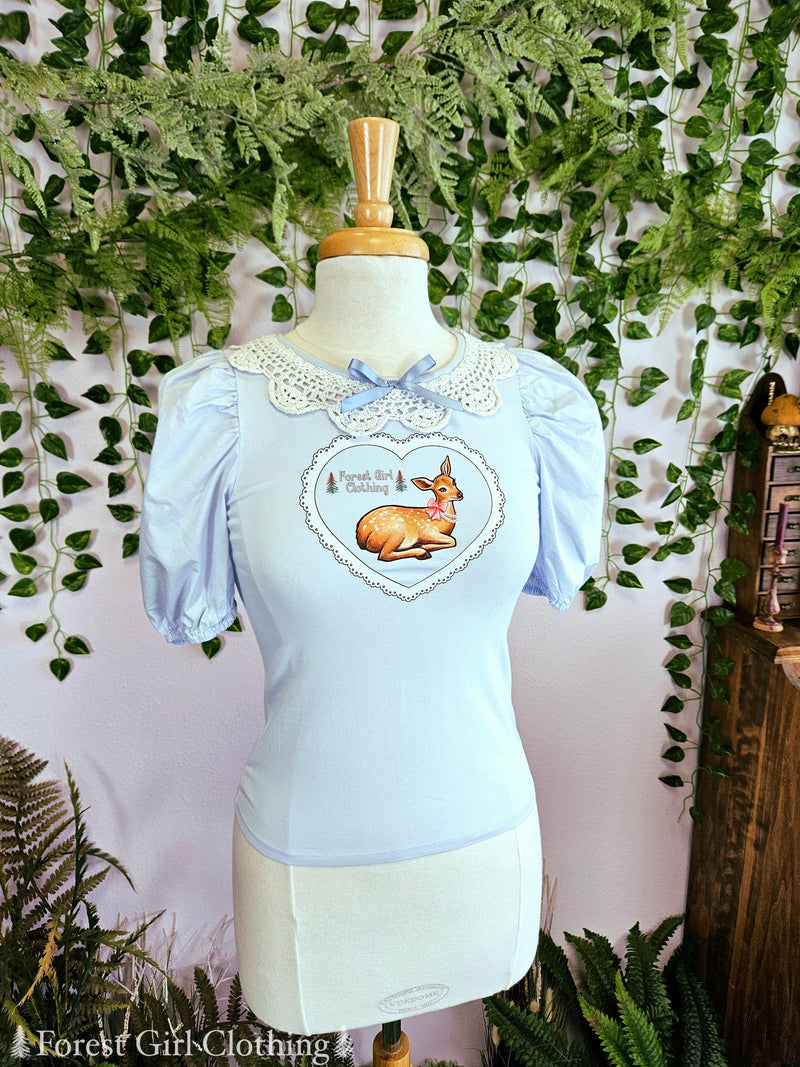 Sky Blue Deer Heart Top