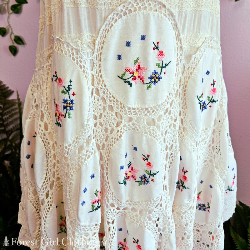 White Cross Stitch Doily Dress Forest Girl Clothing White Cross Stitch Doily Dress Forest Girl Clothing