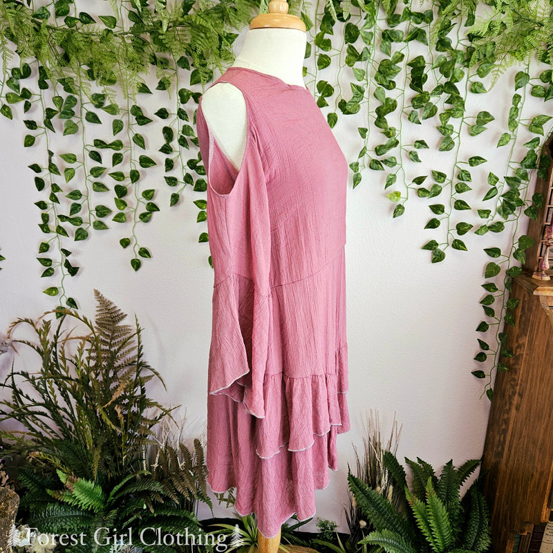 Dusty Rose Off-Shoulder Ruffle Dress