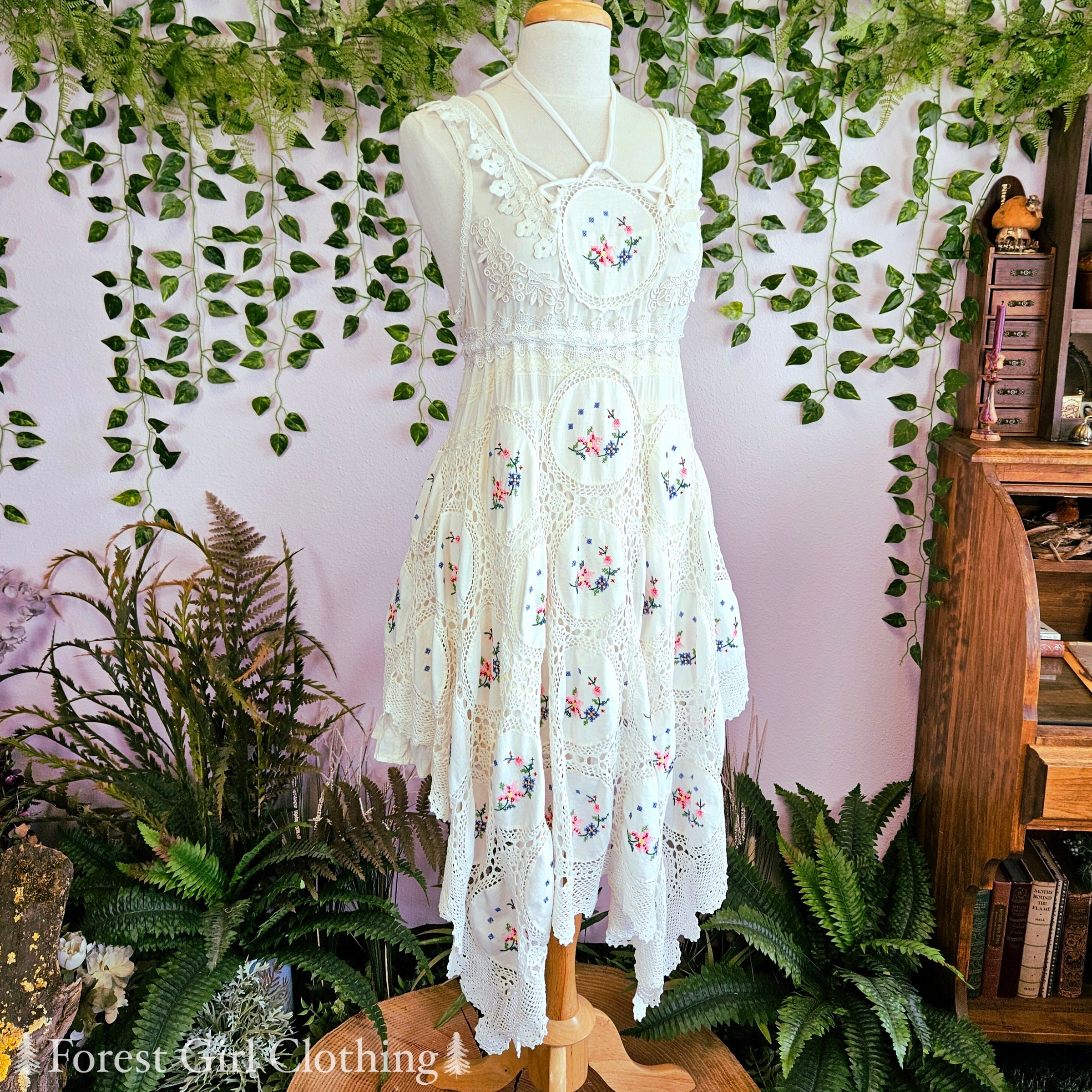White Cross Stitch Doily Dress – Forest Girl Clothing