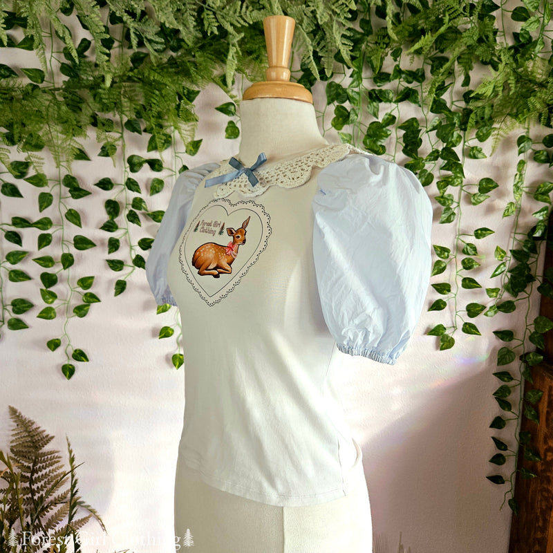 Blue & White Deer Heart Top