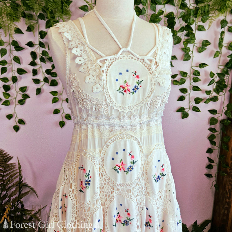White Cross Stitch Doily Dress Forest Girl Clothing White Cross Stitch Doily Dress Forest Girl Clothing
