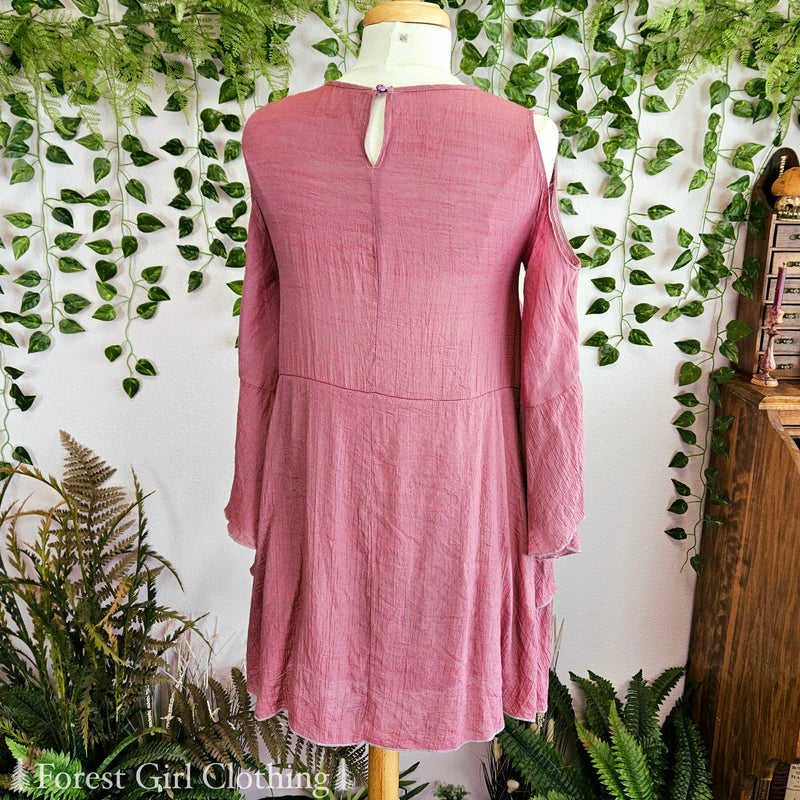 Dusty Rose Off-Shoulder Ruffle Dress