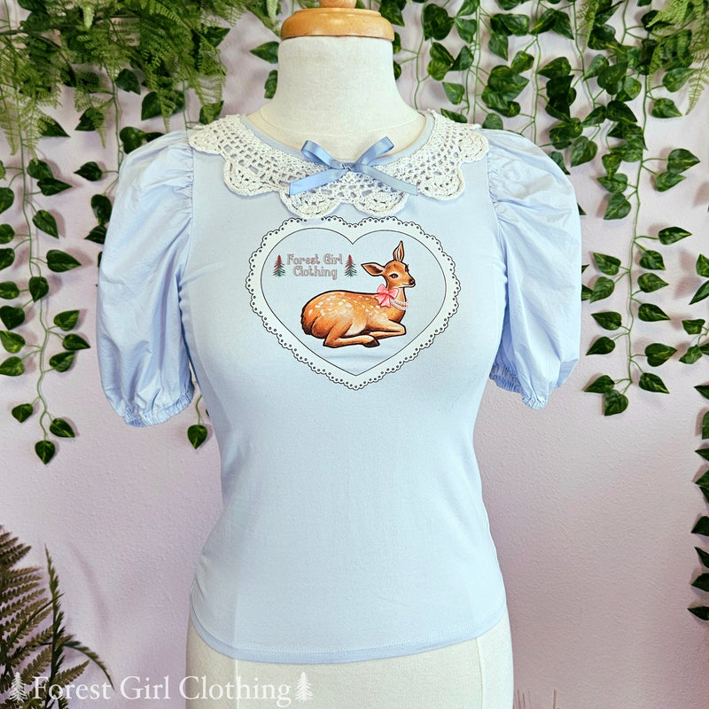 Sky Blue Deer Heart Top