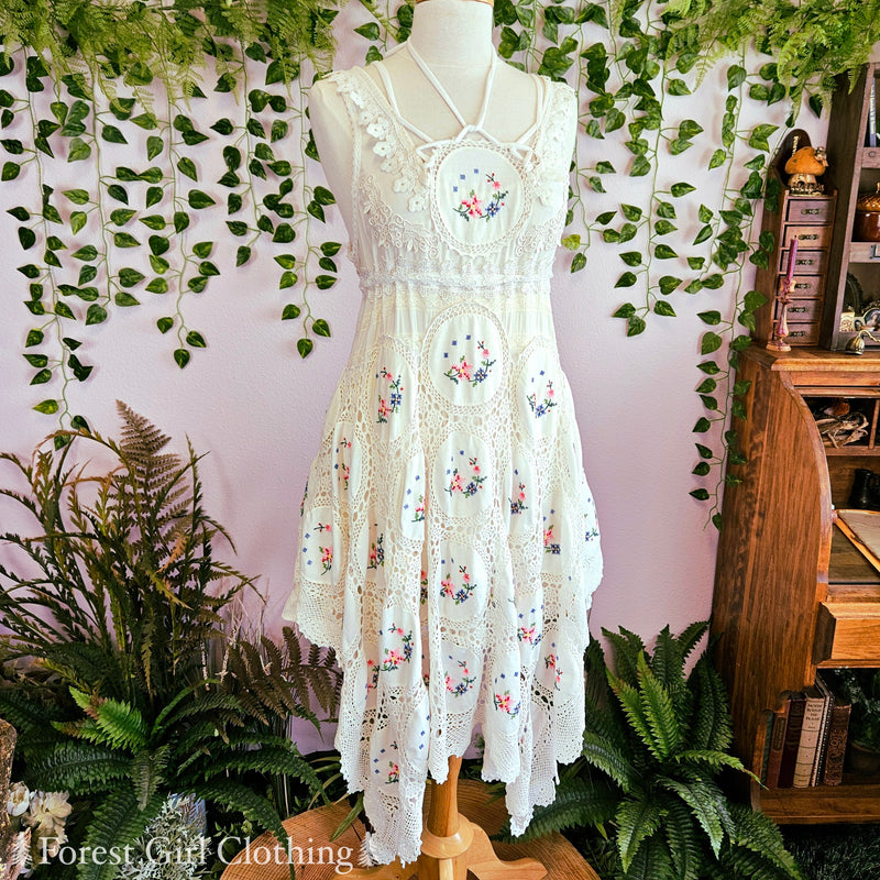 White Cross Stitch Doily Dress Forest Girl Clothing White Cross Stitch Doily Dress Forest Girl Clothing