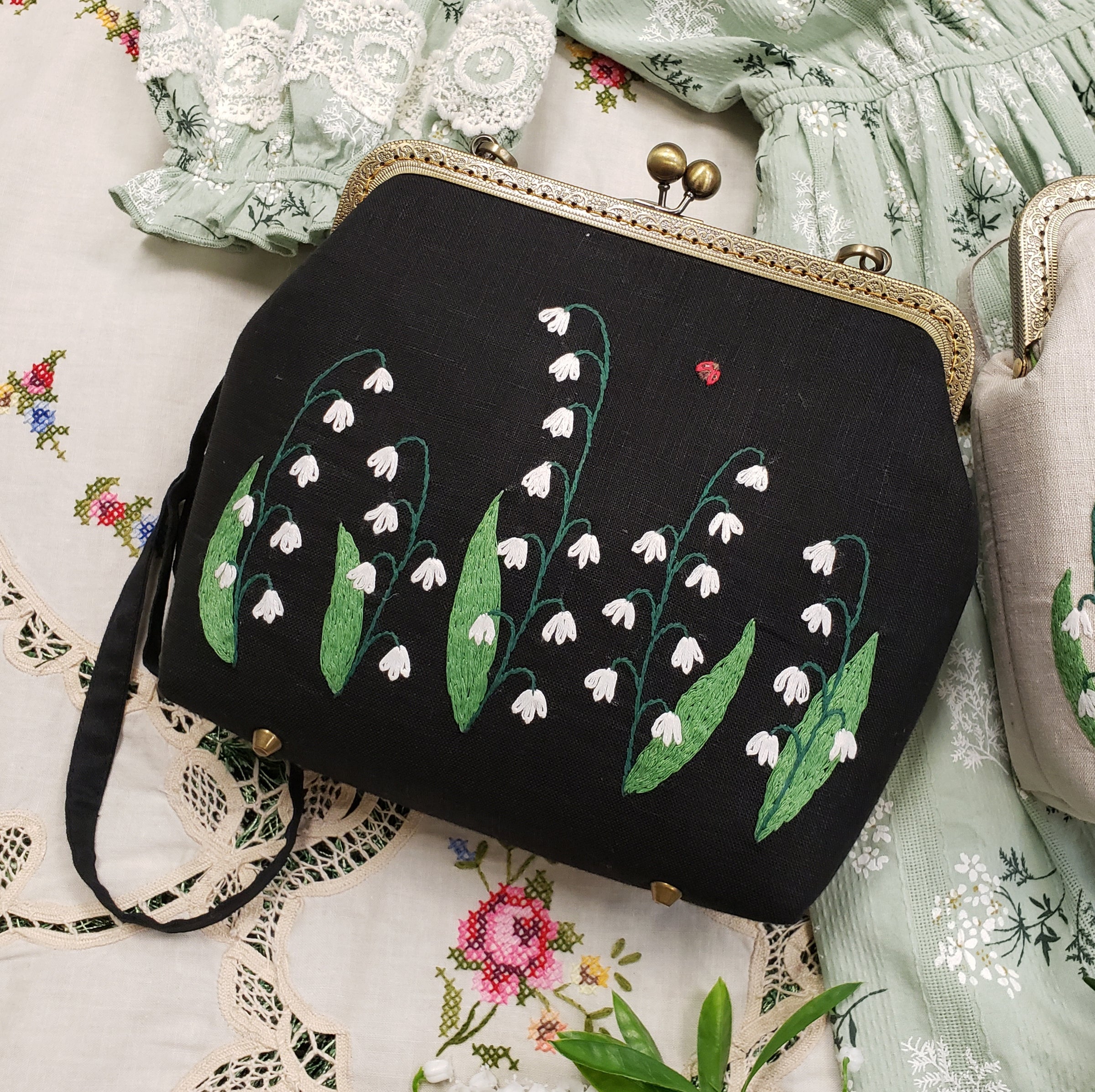 1930's French Floral Embroidered Purse - Handbags