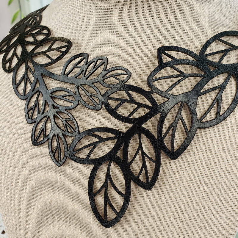 Leather Leaf Necklace - Various Colors